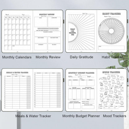 SIMSIMY Premade Bullet Dotted Journal Notebook, Pre-made Dot Grid Journaling with Undated Weekly & Monthly Planner, Various Trackers, Lasts 1 Year, A5