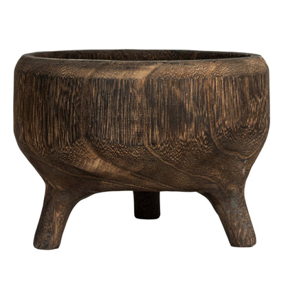 Creative Co-Op Rustic Paulownia Footed Wood Bowl, Charred Brown