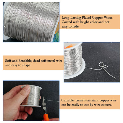 203 Feet Tarnish Resistant Copper Wires 24 Gauge/0.5mm Jewelry Craft Wires Beading Wire for Jewelry Making, Wire Wrapping and Crafting(Silver)