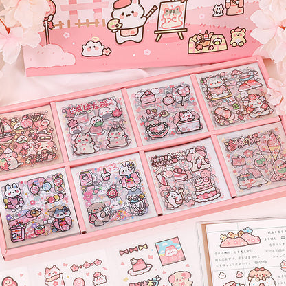 Doraking Kawaii Cute Animal Stickers for Journaling Scrapbooking, Vinyl Transparent Flower Stickers for Water Bottle Laptop, 200 Sheets Aesthetic Sticker Boxed Gifts for Teens Adults