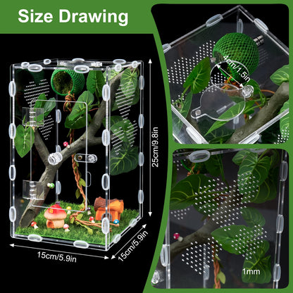YPJXBEST Jumping Spider Enclosure,6x6x10 in Spider Enclosure Easy Assembly with DIY Jumping Spider Accessories Front Opening Bug Habitat with Feeding Port for Mantises,Spiders,Insects