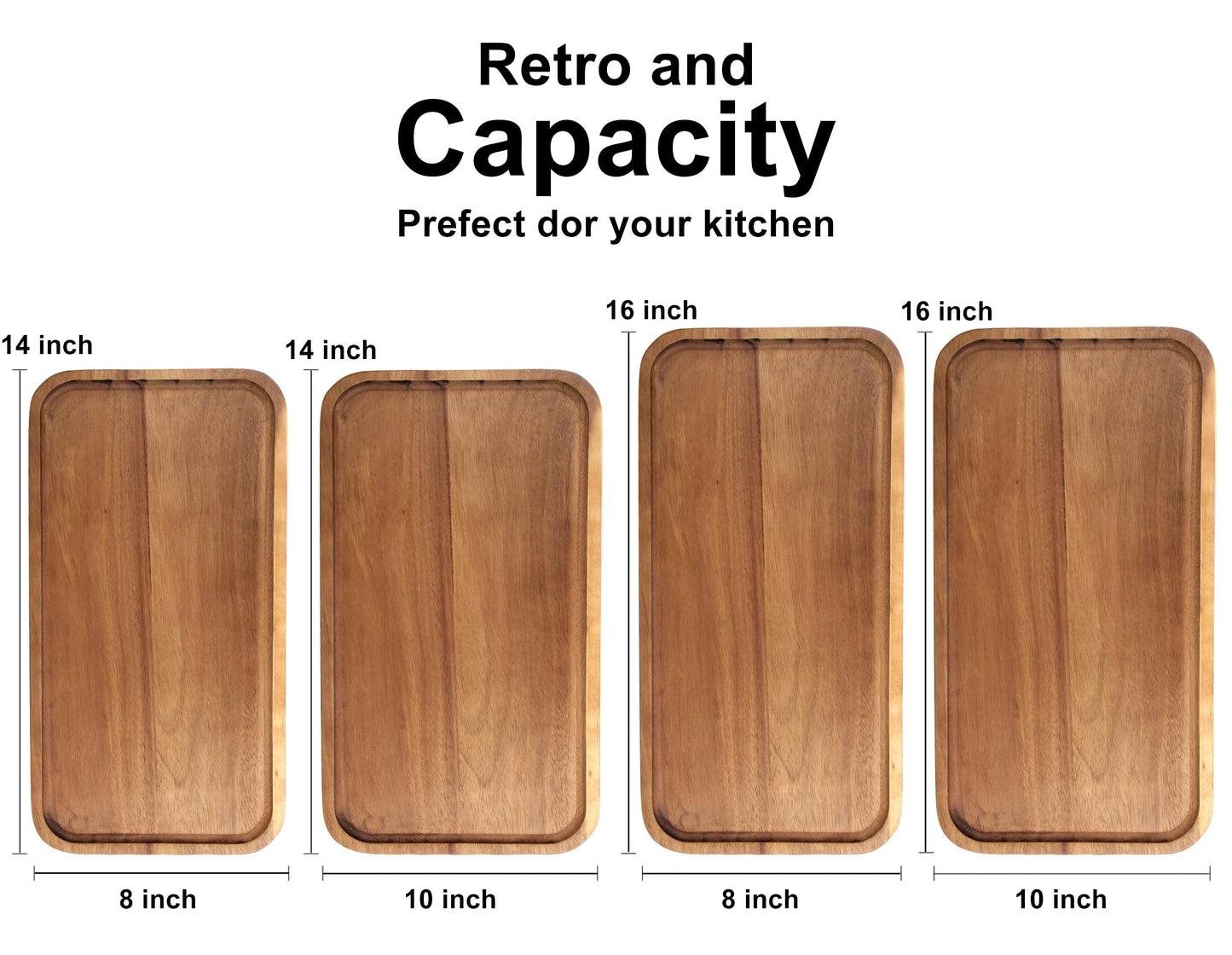 16"x 8" Large Wooden Serving Trays Decor Long Charcuterie Cheese Boards Acacia Wood Kitchen Dinner Platters Rectangular Snack Appetizer Plates for Food Dish Rectangle Party Cookie Dessert Tray