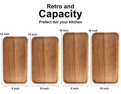 16"x 8" Large Wooden Serving Trays Decor Long Charcuterie Cheese Boards Acacia Wood Kitchen Dinner Platters Rectangular Snack Appetizer Plates for Food Dish Rectangle Party Cookie Dessert Tray