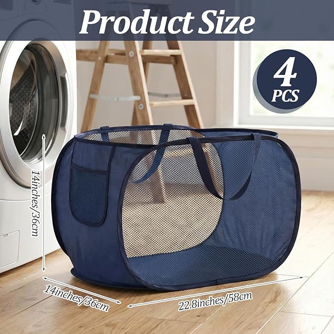 4 Pcs Foldable Pop Up Laundry Hampers, Mesh Laundry Basket