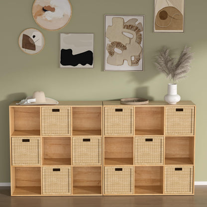 NewBeth Wooden 9 Cube Storage Organizer with Closed Back Panel,White Cube Shelf Cubby Storage Organizer with Compartments for Living,Bookshelf, Easy to Install (Oak, 9 Cube-11in)