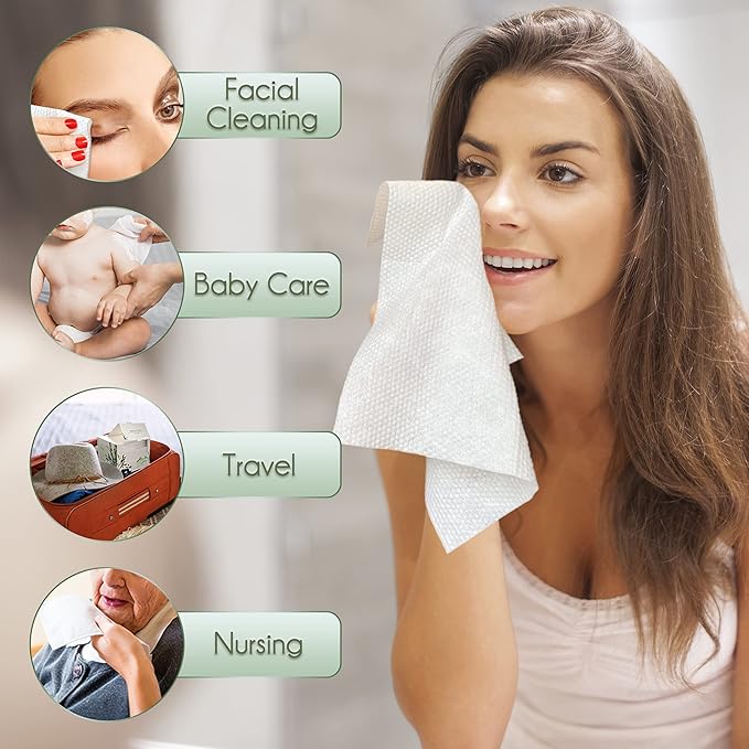 Travel Size Bamboo Viscose Disposable Face Towel Biodegradable Large Dry Face
