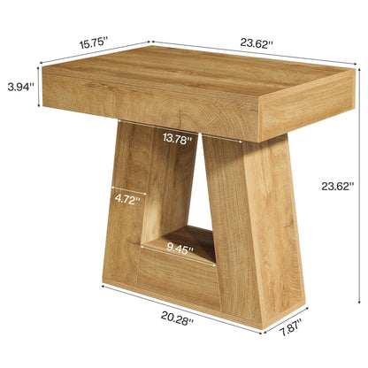 Tribesigns 24" Modern Side Table, 2-Tier Narrow Wooden End Table with Trapezoid Base, Farmhouse Small Nightstand for Living Room, Bedroom, Natural Wood Color