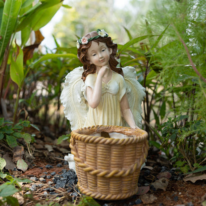 Floryden Garden Angel Planter, 11.8 inch Decorative Resin Fairy Flower Pot, Hand Painted Outdoor Patio Figurine