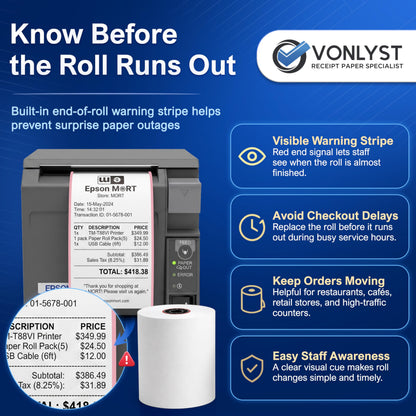 3 1/8 x 230 Thermal POS Rolls for Epson Printers, BPA Free Thermal Printing Compatible with TM-T88 TM-T70 TM-T80 TM-T85 TM-H6000 T90 Series, Credit Card Machine & POS Printer Supplies, Pack of 24