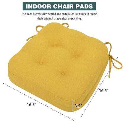 baibu Set of 2 Dining Chair Cushions, Dual-Layer Patent Design Memory Foam Kitchen Chair Cushions, Non-Slip Seat Pads with Ties, 16.5 x 16.5 x 3.5in, 2 Pack, Yellow
