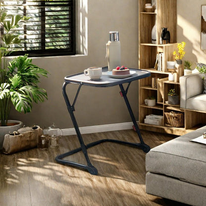 Homy Casa Folding End Table with Cup Holder, Compact Sofa Side Table for Small Spaces, Tucks Under Couch for Storage, Lightweight Snack Table for Living Room & Bedroom, Black (Set of 2)