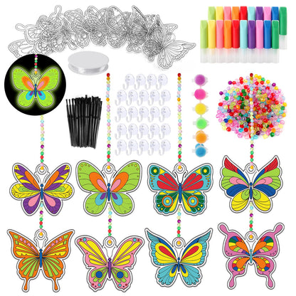 Nlicrst 32 Sets Butterfly DIY Sun Catcher Crafts Decorations, Sun Catcher Kits for Adults Window Art, Suncatcher Paint DIY Craft Kits for Kids Classroom Decorations