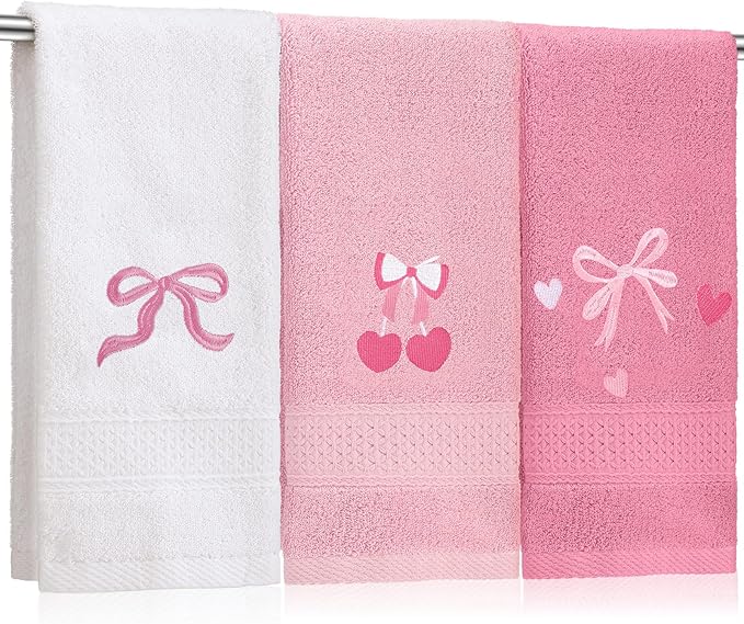 3 Pcs Bow Heart Hand Towels for Bathroom Embroidered Bathroom Towels Farmhouse