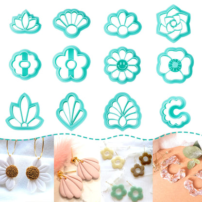 TAINSKY Flower Shape Polymer Clay Cutters Set, 12 Shapes Clay Earrings Cutters for Polymer Clay Jewelry, Plastic Clay Earring Cutters for Polymer Clay Jewelry Making