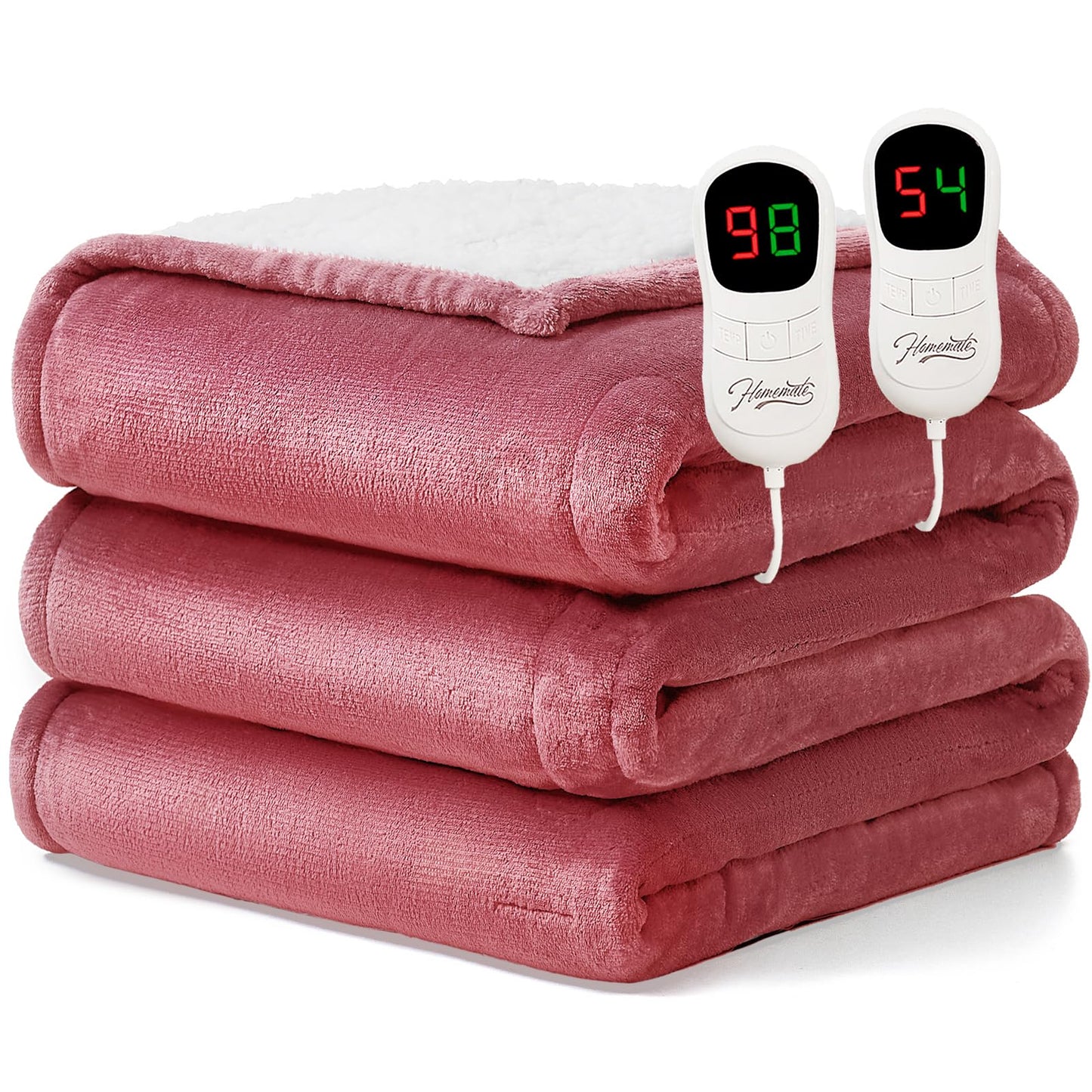 Homemate Heated Blanket Electric Throw - 50"x60" Heating Blanket Throw 1/2/4/6/8 Hours Auto-Off 10 Heat Level Over-Heat Protection Flannel Sherpa ETL Certification
