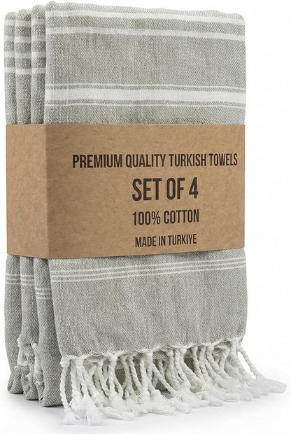 Clotho 4 Pack Silver Gray Turkish Hand Towels