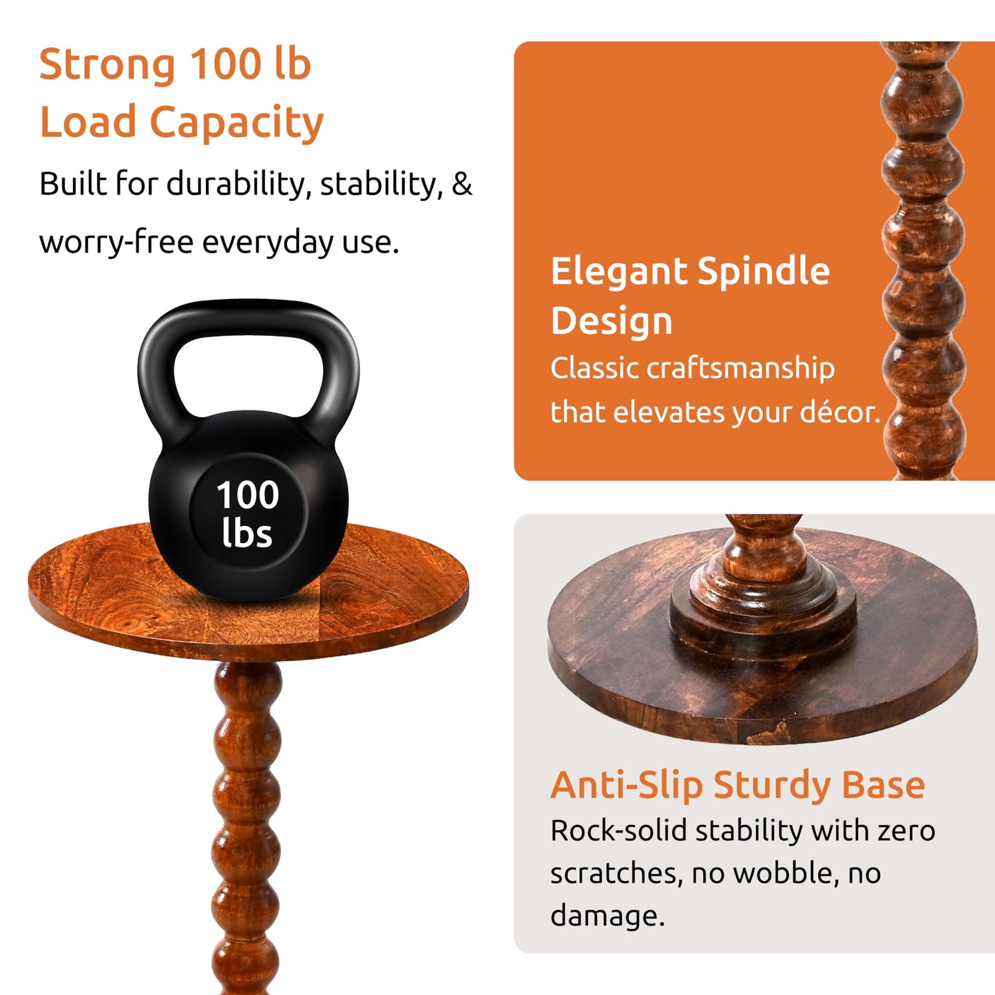 Round Side Table, Small Drink Table for Small Spaces, Modern Accent Nightstand with Solid Wood Leg for Living Room, Bedroom, Corners, and Office- Honey Mango