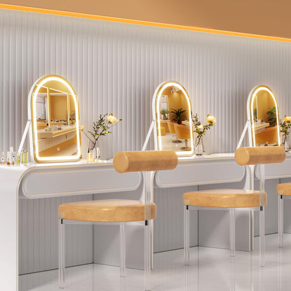 Hasipu Vanity Mirror with Lights, 11"× 14" Arched LED Makeup Mirror, Lighted Makeup Mirror with Lights, Smart Touch Control Dimmable 3 Modes Light 360°Rotation White