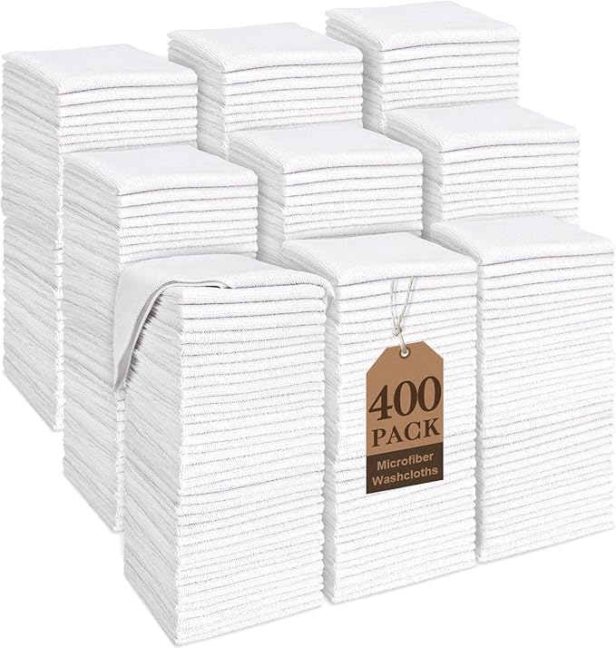 White Washcloths Bulk 400 Pack, Highly Absorbent & Quick Drying Face Towels