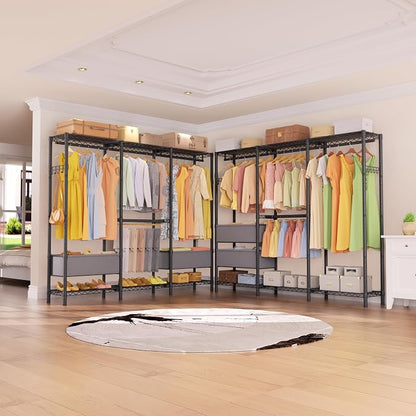 Golpart Clothes Rack Coat Rack Closet Organizers and Storage Laundry Room Organization Heavy Duty Portable Clothing Racks for Hanging Clothes Adjustable Freestanding with Shelves and Wheels Black