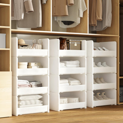 FOUCSSOMEI Closet Organizers and Storage, Stackable Closet Organizer, Wooden Frame with Polyester Fabric Shelves, Large Capacity Closet Shelf Organizer for Folded Clothes, White,Patent Design