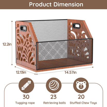 AHUONEL Dog Toy Basket, Chew-Proof Dog Toy Box, Wooden & Metal Pet Toy Storage Organizer, Spacious Toy Storage Bin for Pet Toys, Treats & Home Supplies, Toy Box for Living Room