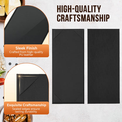 MYFULLY Restaurant Menu Holders 4.25" x 11", 6 Pack Black PU Leather Single Panel Menu Covers with Angled Corners for Restaurant, Bar, Coffee Shop, Wine List (1 View)