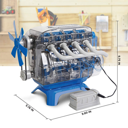 Discovery Model Engine Building Kit, DIY 4-Cylinder Combustion Engine, Working Pistons Fan Valves Belts LED Lights, STEM Mechanic Engineering Construction Experiment Set, Kids & Adults Gift