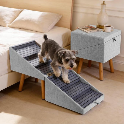 Pet Stairs for High Beds 21.06" Tall, 6-Step Dog Stairs Bedside Table Convertible, 250lbs Large Dog Steps with Storage Drawers, Non-Slip Pet Ramp for Bed Couch for Medium Large Small Dogs