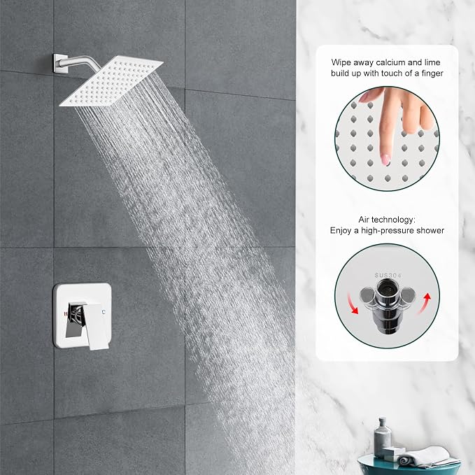 Heyalan Shower Faucet Set with Valve, Bathroom Rainfall Shower System, Wall Mount Single Handle Shower Trim Kit, Rainfall Fixed Shower Head, 8 Inch Square Shower Head,Polished Chrome