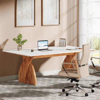 Tribesigns 63-Inch Executive Desk, Large Office Computer Desk with Heavy Duty Legs, Simple Laptop Desk Study Writing Table Business Furniture for Home Office (White and Brown)