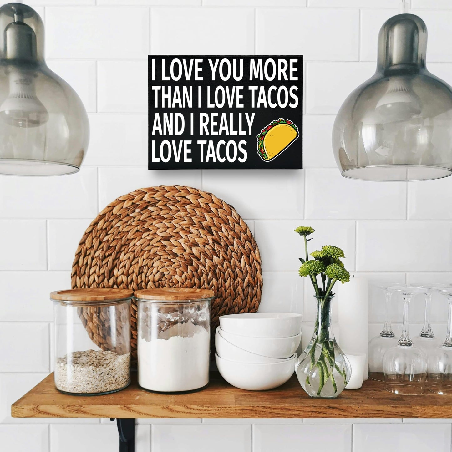 JennyGems Tacos Sign, I Love You More Than I Love Tacos Wooden Sign, Funny Taco Gifts, Shelf Decor and Wall Hanging
