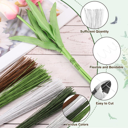 PATIKIL 20 Gauge 14" Floral Stem Wire, 100 Pcs Paper Wrapped Iron Artificial Flower Stem Accessories for DIY Bouquet Stem and Craft Decoration, White