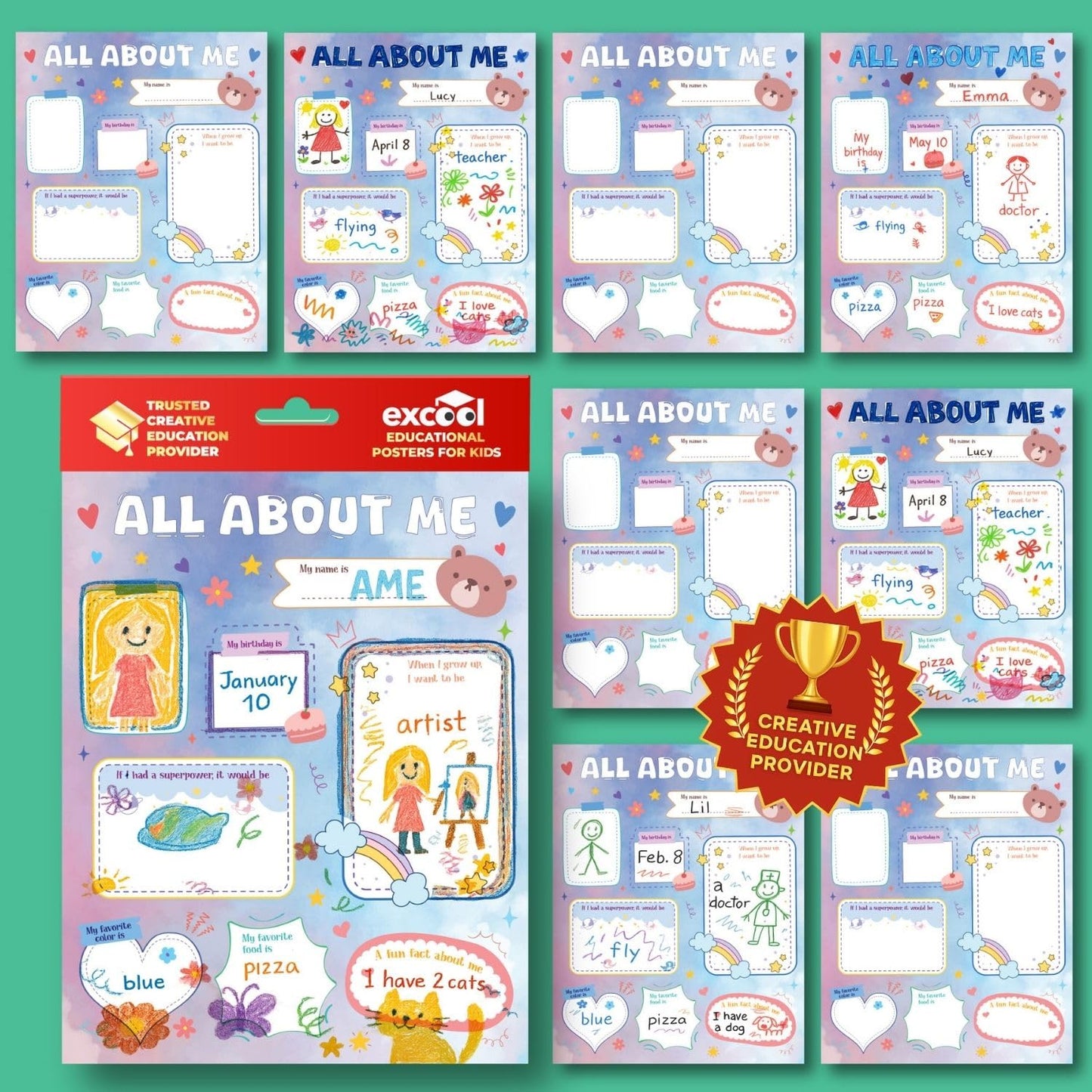 EXCOOL CLUB All About Me Poster For Elementary - 20 Pcs Star Student Of The Week Poster For Preschool Kindergarten, Colorful School Supplies Classroom Must Haves For Students