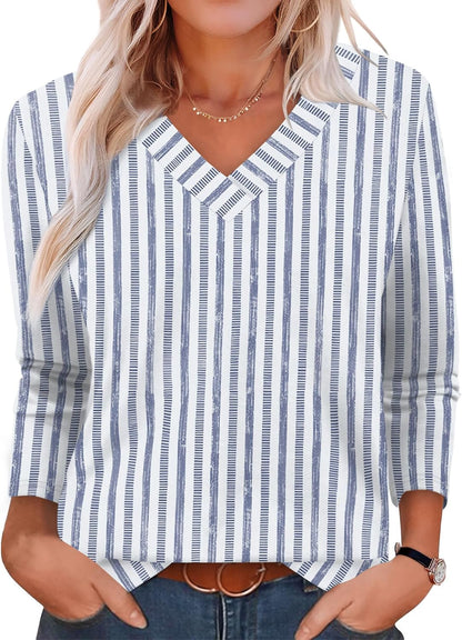 XIEERDUO Long Sleeve Shirts for Women V Neck Fall Tops Basic Tunic Tops Loose Fit Dressy 2025