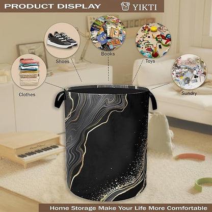 Black Gold Marble Laundry Basket, Modern Clothes Hamper, Oxford Cloth