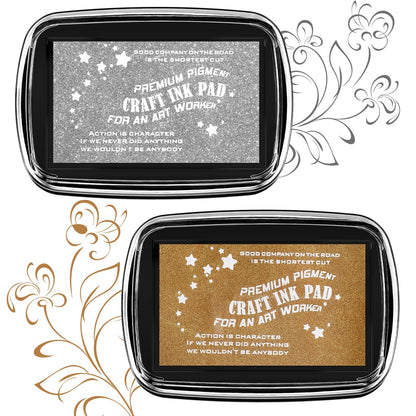 Fuyoooo 2 Pack Stamp Pad Craft Ink Pad Set for Rubber Stamps Metallic Gold & Silver for Wedding Invitations Scrapbooking Card Making Embossing DIY Art Projects Supplies