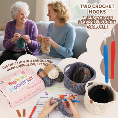 27PCS Crochet Basket Kit for Beginners (L&S), Complete Crocheting Basket for Storage, Knitting Starter Set with Instruction , Beginner Crochet Kit for Adults, Crocheting Gift for Home Decor Family