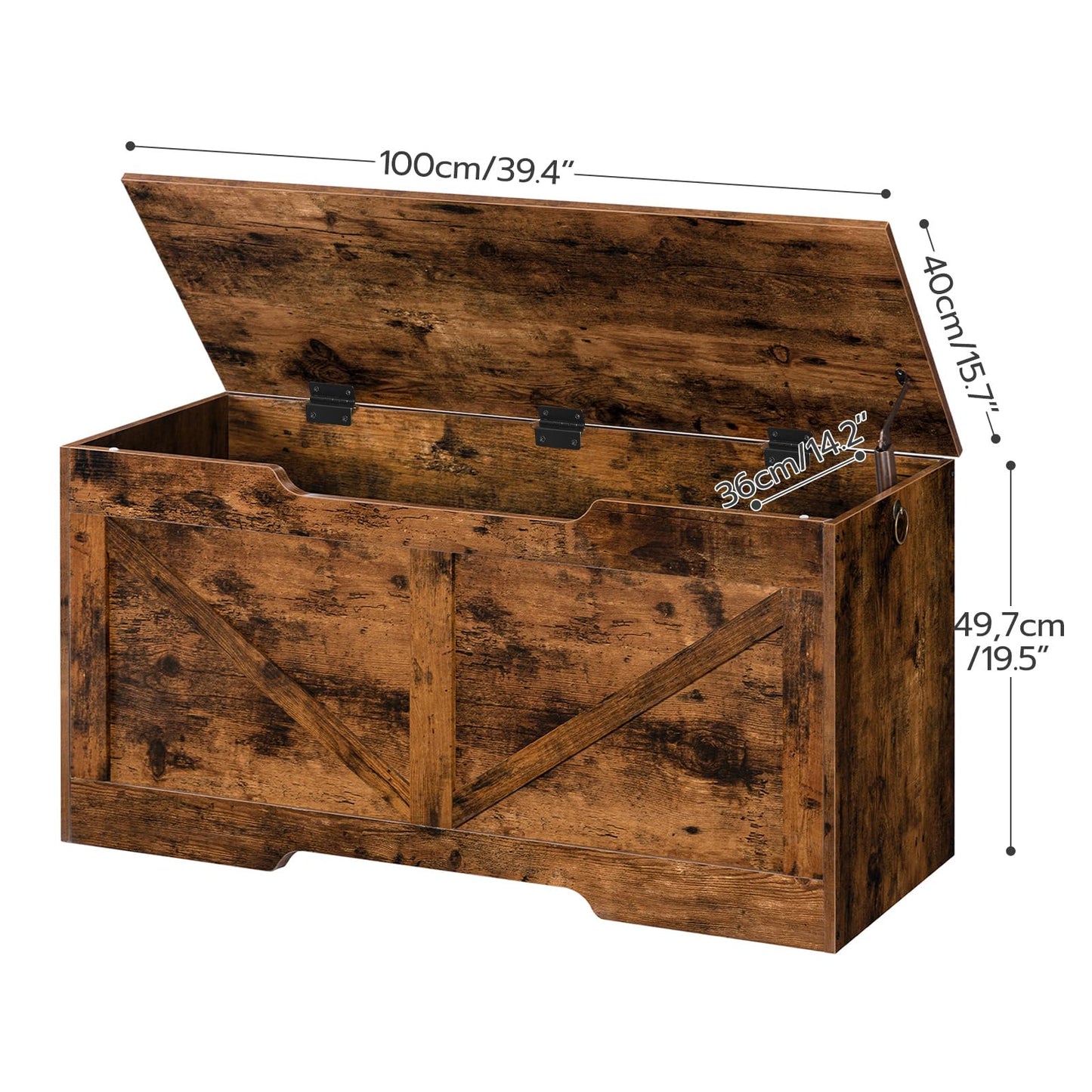 HOOBRO Storage Bench, 39.4” Retro Wooden Storage Chest with U-Shaped Cut-Out Pull, Safety Hinge, Supports 220 lb and Easy Assembly for Toy Box Organizer (Rustic Brown) BF771CW01G1