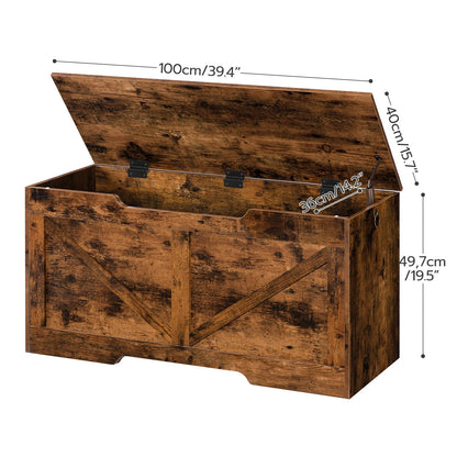 HOOBRO Storage Bench, 39.4” Retro Wooden Storage Chest with U-Shaped Cut-Out Pull, Safety Hinge, Supports 220 lb and Easy Assembly for Toy Box Organizer (Rustic Brown) BF771CW01G1