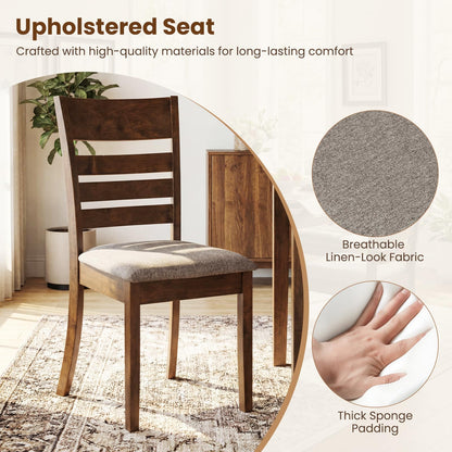 Giantex Wooden Dining Chairs Set of 2, Upholstered Kitchen Chair w/Rubber Wood Frame, Curved Slatted Backrest & Wide Padded Seat, Modern Dining Room Chairs for Living Room, Restaurant, Brown