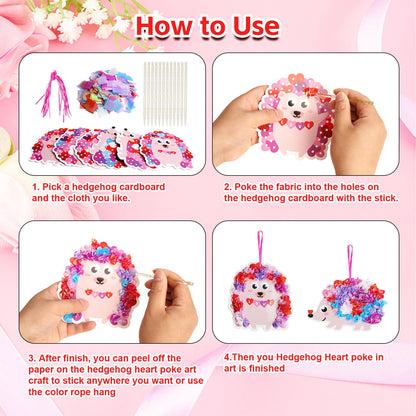 Fennoral 12 Pack Mother's Day Craft Kits for Kids Make You Own Hedgehog Heart Poke in Art and Craft with Card DIY for Mom Gift for Kids Classroom Activities Party Decoration