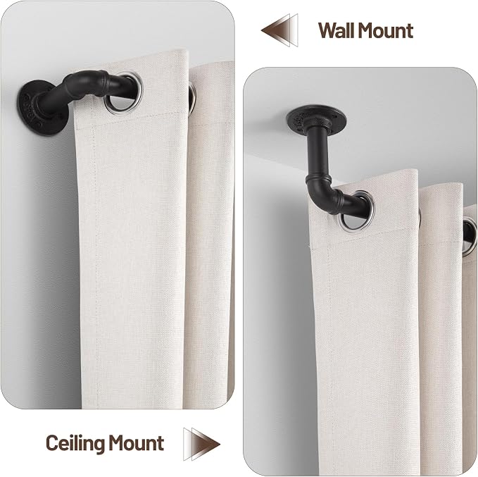 Zeerobee Curtain Rods for Windows 72 to 144, 1 Inch Industrial Wrap Around Black Curtain Rod, Indoor/Outdoor Room Divider Adjustable Drapery Pole, 72"-144"