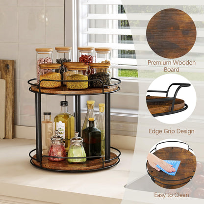 LAMU 10'' Wood Lazy Susan Turntable Organizer for Cabinet, 2 Tier Lazy Susan Spice Rack Organizer for Kitchen, Table Top, Countertop, Pantry, Medicine Organizer