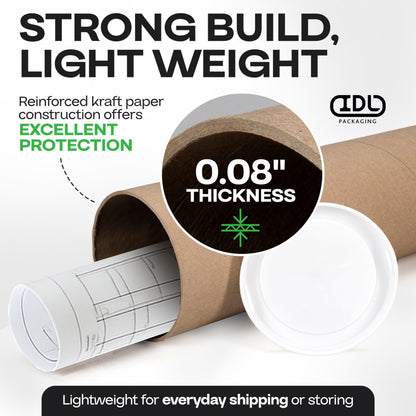 IDL Packaging Cardboard Mailing Tube, 4" x 48" with Plastic Caps - USA-Made USPS Approved Poster Tube for Documents & Blueprints - Reinforced Mailing Cylinders for Shipping & Storage