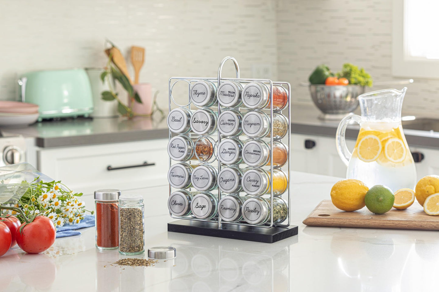 Orii 20 Jar Spice Rack Stainless Steel with Spices Included - Standing Rack Shelf Holder & Countertop Spice Rack Tower Organizer for Kitchen Spices with Spice Refills for 5 Years