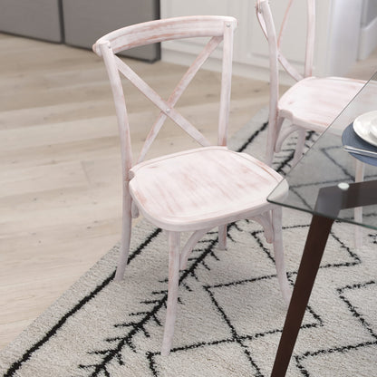 Merrick Lane Bardstown X-Back Bistro Style Wooden Dining Chair for Kitchens and Dining Rooms, High-Back Wood Stackable Kitchen Chair, Lime Wash