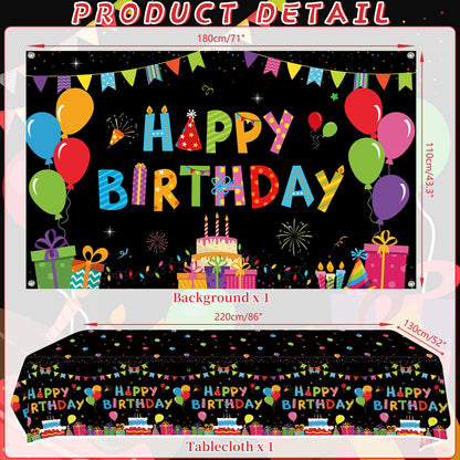 Obussgar Colorful Black Party Decorations - Black and Colourful Party Supplies including Backdrop, Plate, Cake Topper, Cup, Napkin, Balloon, Tablecloth - Serves 20