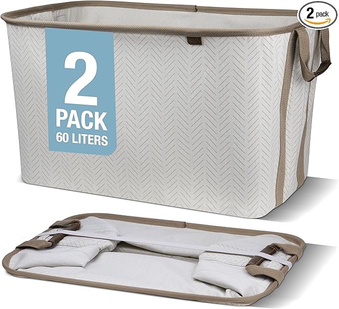 CleverMade Collapsible Laundry Basket LUXE 2 Pack – 60 L Foldable Cotton Blend