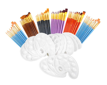 72 Pcs Painting Brush Palette Set, 60 Pcs Paint Brushes with 12 Pcs Palettes to Create Art Paint Oil Watercolor